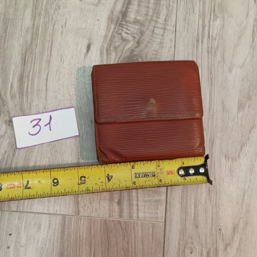 Authentic Louis Vuitton Men's Brown Orange Epi Leather Trifold Compact Wallet